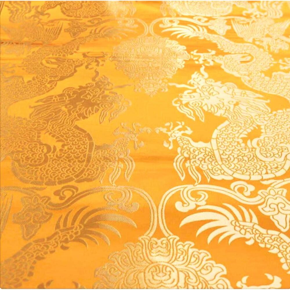 Double Dragon Jacquard Rayon Fabric 38" x 29" Gold